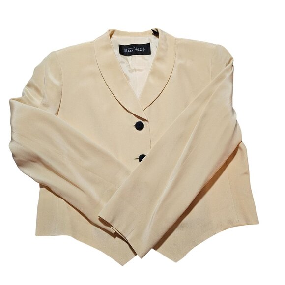 Easter Spring Blazer Linda Allard Ellen Tracy Womens Cream Silk  Size S - Picture 9 of 11